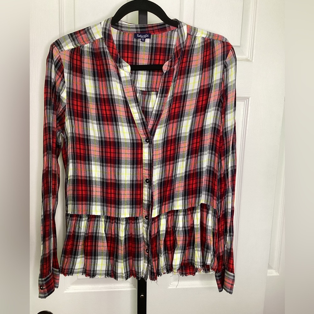 SALE -Splendid Red Plaid Peplum Top, size M